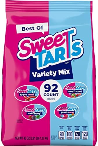 SweeTARTS Variety Pack, Cherry Ropes, Mini Chewy, Chewy Fusions & Gummies, 45 Ounce Mixed Candy Bag (92 Pieces)