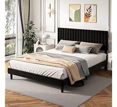 Adwin Full Bed Frame with Velvet Upholstered Headboard, Platform Fabric Bed Frame with Height-Adjustable Crafted Tufted Hea…