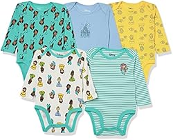 Amazon Essentials Disney | Marvel | Star Wars | Princess Baby Girls Long-Sleeve Bodysuits, Pack of 5