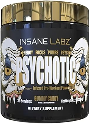 Insane Labz Psychotic Gold, High Stimulant Pre Workout Powder, Extreme Lasting Energy, Focus, Pumps and Endurance with Bet...