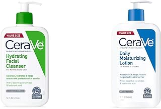 CeraVe Hydrating Facial Cleanser + Daily Moisturizing Lotion Bundle | Non-Foaming Face Wash with Hyaluronic Acid and 3 Ess...