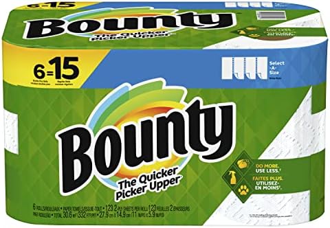 Bounty Select-A-Size 2-Ply Paper Towels, 17-11/16" x 11-3/4", White, 123 Sheets Per Roll, Pack Of 6 Rolls