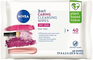 NIVEA 3in1 Caring Cleansing Wipes for Face and Eyes, Effective as a Waterproof Makeup Remover, Gentle Facial Cleanser for ...