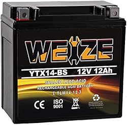 Weize YTX14 BS ATV Battery High Performance - Maintenance Free - Sealed AGM YTX14-BS Motorcycle Battery compat
