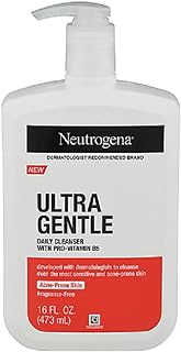 Neutrogena Ultra Gentle Daily Facial Cleanser with Pro-Vitamin B5 for Acne-Prone & Sensitive Skin, Fragrance-Free, Dye-Fre...