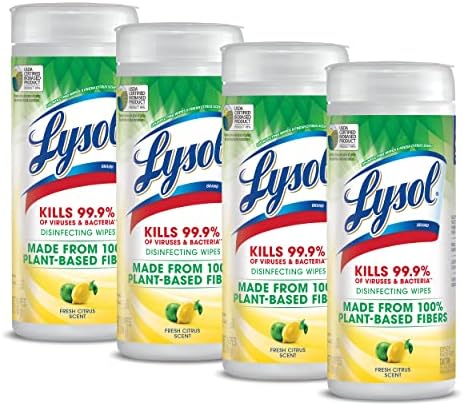 LYSOL Biodegradable Disinfecting Wipes - Fresh Citrus, 30 count (Pack of 4)