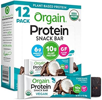 Orgain Organic Vegan Protein Bars, Chocolate Coconut - 10g Plant Based Protein, Gluten Free Snack Bar, Low Sugar, Dairy Fr...