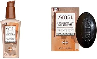 Ambi Even & Clear Charcoal Black Soap Facial Cleanser with Sweet Potato Complex & African Black Soap Face & Body Bar