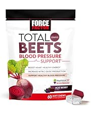 Force Factor Total Beets Blood Pressure Support Supplements with Beet Powder, Great-Tasting Beets Chewables for Heart-Healthy Energy, and Increased Nitric Oxide, 60 Chews