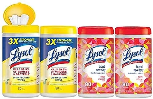 Lysol Disinfecting wipes, 320 Count (80 Count X4), 2 Mango and hibiscus Plus 2 Lemon and Lime Blossom, Packaging May Vary