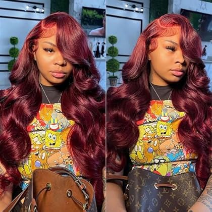 AOSUN 99j Burgundy Lace Front Wigs Human Hair Glueless Wine Red Colored Body Wave Lace Front Wigs Human Hair Pre Plucked w...