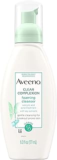 Aveeno Clear Complexion Foaming Oil-Free Facial Cleanser with Soy Extract & 0.5% Salicylic Acid, Acne Treatment Face Wash ...