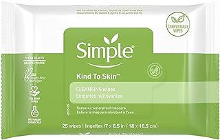 Simple Sensitive Skin Experts Kind To Skin Cleansing Facial Wipes, Waterproof Mascara Remover, Even Softer, 25 Count, (4 P...