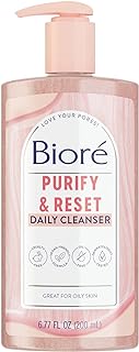 Bioré Rose Quartz + Charcoal Daily Purifying Cleanser, Oil Free Facial Cleanser Energizes Skin, Dermatologist Tested and C...
