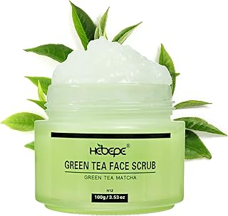 Hebepe Green Tea Matcha Face Scrub, Extra Gentle Exfoliating Cleanser, with Hyaluronic Acid, Collagen, Vitamin C, E, Apric...