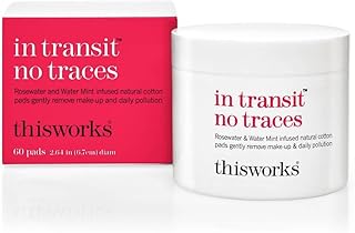thisworks in transit no traces, Rosewater and Mint Infused Facial Cleansing Pads, Gently Removes Make-Up and Dirt, 60 Pads