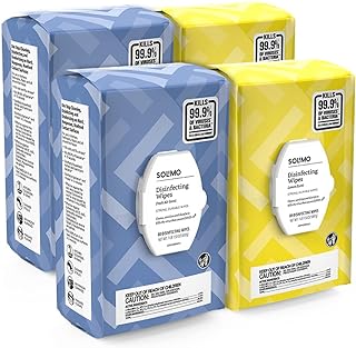 Amazon Brand - Solimo Disinfecting Wipes, Lemon & Fresh Air Scent, Sanitizes/Cleans/Disinfects/Deodorizes, 320 Count (4 Pa...