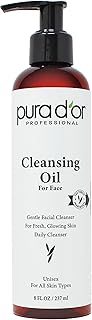 PURA D'OR 8 Oz Facial Cleansing Oil - Nourishing Botanical Blend with & Vitamin, Jojoba and Sunflower Oil - Gentle Makeup ...