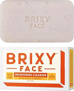 BRIXY Exfoliating Facial Cleansing Bar Even Skin Tone – Rice Powder And Vitamin C, Ceramide & Niacinamide Support A Health...