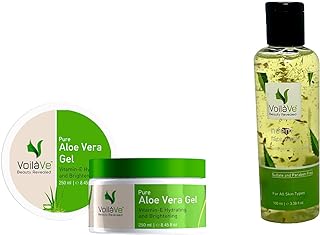 VoilaVe Pure Aloe Vera Gel with Aloe Vera Face Wash with Anti Aging Neem Crush, Hydrating Facial Cleansing Gel for Sunburn...