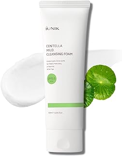IUNIK Centella Mild Facial Foaming Cleanser - Non-stripping Sub-Acid w/Centella Asiatica 49% Moisturizing pH Balancing for...