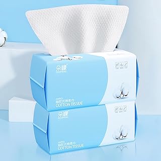 2 Pack Cotton Facial Dry Wipes 100 Count, Deeply Cleansing Disposable Face Towel Cotton Tissue, Multi-Purpose for Skin Car...