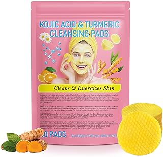 sefudun Turmeric Kojic Acid Cleansing Pads, Turmeric Cleansing Pads for Dark Spots, Compressed Facial Sponges for Cleansin...