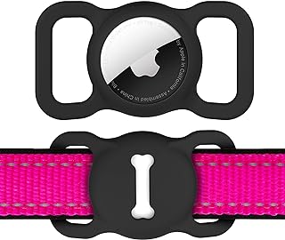 Airtag Dog Collar Holder, DLENP Silicone GPS Tracking Accessories Protective Cat Collar with Bone Pattern (1 Pack(Black))