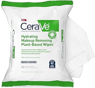 CeraVe Hydrating Facial Cleansing Makeup Remover Wipes| Plant Based Face Biodegradable in Home Compost| Wash Cloth| Suitab...