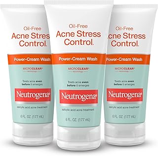 Neutrogena Oil-Free Acne Stress Control Power-Cream Face Wash with 2% Salicylic Acid Acne Treatment Medication, Soothing D...