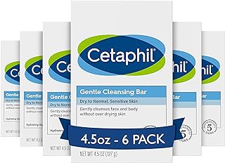 Cetaphil Gentle Cleansing Bar, 4.5 oz Bar (Pack of 6), Nourishing, For Dry, Sensitive Skin, Non-Comedogenic, (Packaging Ma...