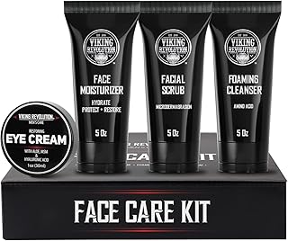 Viking Revolution Mens Facial Skin Care Kit - Includes Rejuvenating Face Moisturizer (5oz) Microdermabrasion Facial Scrub...