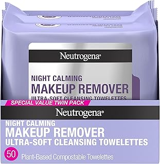 Neutrogena Makeup Remover Night Calming Cleansing Towelettes, Disposable Nighttime Face Wipes to Remove Dirt, Oil & Makeu...