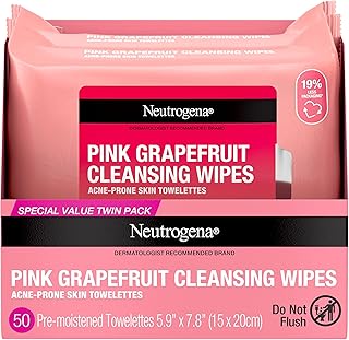 Neutrogena Oil Free Facial Cleansing Makeup Wipes with Pink Grapefruit, Disposable Acne Face Towelettes to Remove Dirt, Oi...