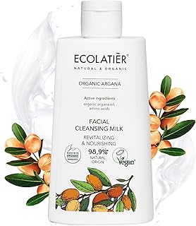 Revitalizing & Nourishing Facial Cleansing Milk with Organic Argana Oil ECOLATIER- 98.9% Natural, Vegan - Cleanses, and No...