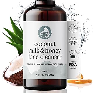 Foxbrim Naturals Coconut Milk & Honey Facial Cleanser with Organic Aloe Vera & Jojoba Oil - No added Fragrance, Gentle & H...