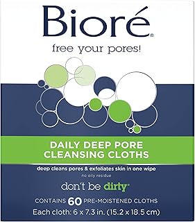 Bioré Daily Make Up Removing Cloths, Facial Cleansing Wipes with Dirt-grabbing Fibers for Deep Pore Cleansing without Oily...