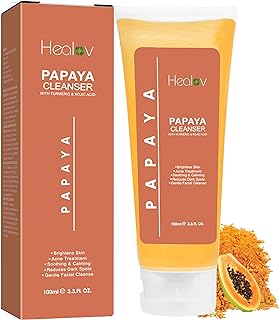 Healov Papaya Soap Face & Body Wash – Skin Brightening Facial Cleanser for Spots – Exfoliating Face Wash Reduces Acne, Cle...
