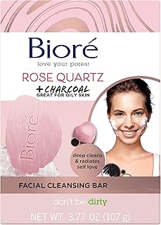 Bioré Rose Quartz + Charcoal Facial Cleansing Bar, Daily Face Wash, Oil Free, Dermatologist Tested, Non-Comedogenic, Cruel...