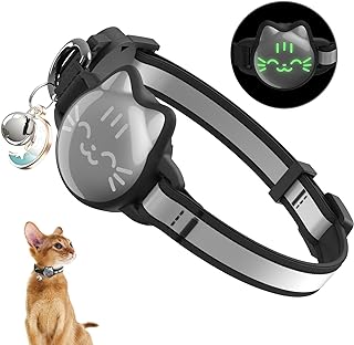 Cat Collar with Airtag Holder, Breakaway Cat Airtag Collar with Reflective Strap, Lightweight Kitten Collar for Apple Air ...