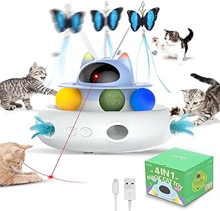 CATISM Cat Toys,4-in-1 Interactive Toy,for Indoor Bored Adult Cats & Kittens,Self Play Automatic Feather Teaser Wand,Catni...