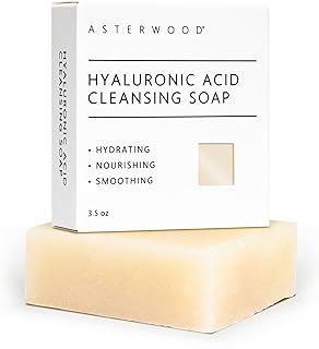 ASTERWOOD Hyaluronic Acid Cleansing Face Soap - Facial Soap for Women & Men - Collagen Boosting, Hydrating, Plumping, Soot...