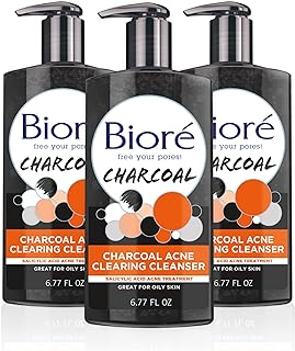 Bioré Charcoal Acne Clearing Facial Cleanser with 1% Salicylic Acid and Natural Charcoal, Helps Prevent Breakouts and Abso...