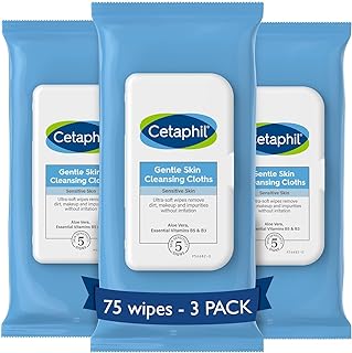 Cetaphil Face and Body Wipes, Gentle Skin Cleansing Cloths, Mother's Day Gifts, 25 Count (Pack of 3), for Dry, Sensitive S...
