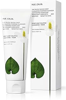 HUECALM Heartleaf Calming Cleansing Foam 4.05 Fl. Oz, Daily Mild Face Wash for Sensitive Skin, Vegan, Korean Skincare
