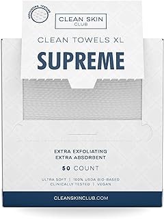 Clean Skin Club Clean Towels XL™ Supreme, 100% USDA Biobased Dermatologist Approved Face Towel, Gentle Exfoliation, Dispos...