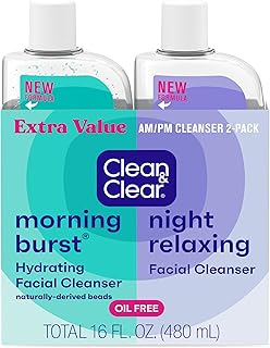 Clean & Clear 2-Pack Day & Night Daily Face Cleansers, Morning Burst Hydrating Facial Cleanser & Night Relaxing Deep Clean...