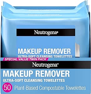 Neutrogena Makeup Remover Wipes, Daily Facial Cleanser Towelettes, Gently Cleanse and Remove Oil &amp; Makeup, Alcohol-Free Makeup Wipes, 2 x 25 ct.