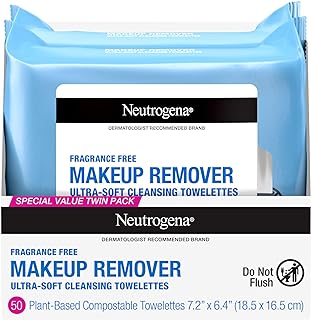 Neutrogena Cleansing Fragrance Free Makeup Remover Face Wipes, Cleansing Facial Towelettes for Waterproof Makeup, Alcohol-...
