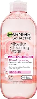 Garnier Micellar Water with Rose Water and Glycerin, Hydrating Facial Cleanser & Makeup Remover, For All Skin Types, Vega...